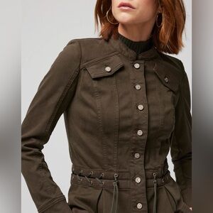 White House Black Market WHBM Peplum Pret Denim Jacket Military Green Sz Medium